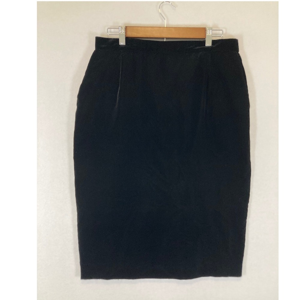 Vintage Koret Women Size 16‎ Black Velvet Pencil Skirt 120F821A Knee Length